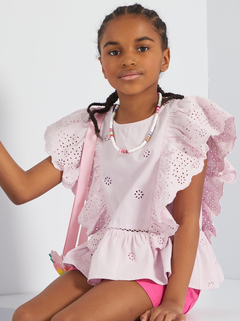 Blouse avec broderies anglaises Violet - Kiabi