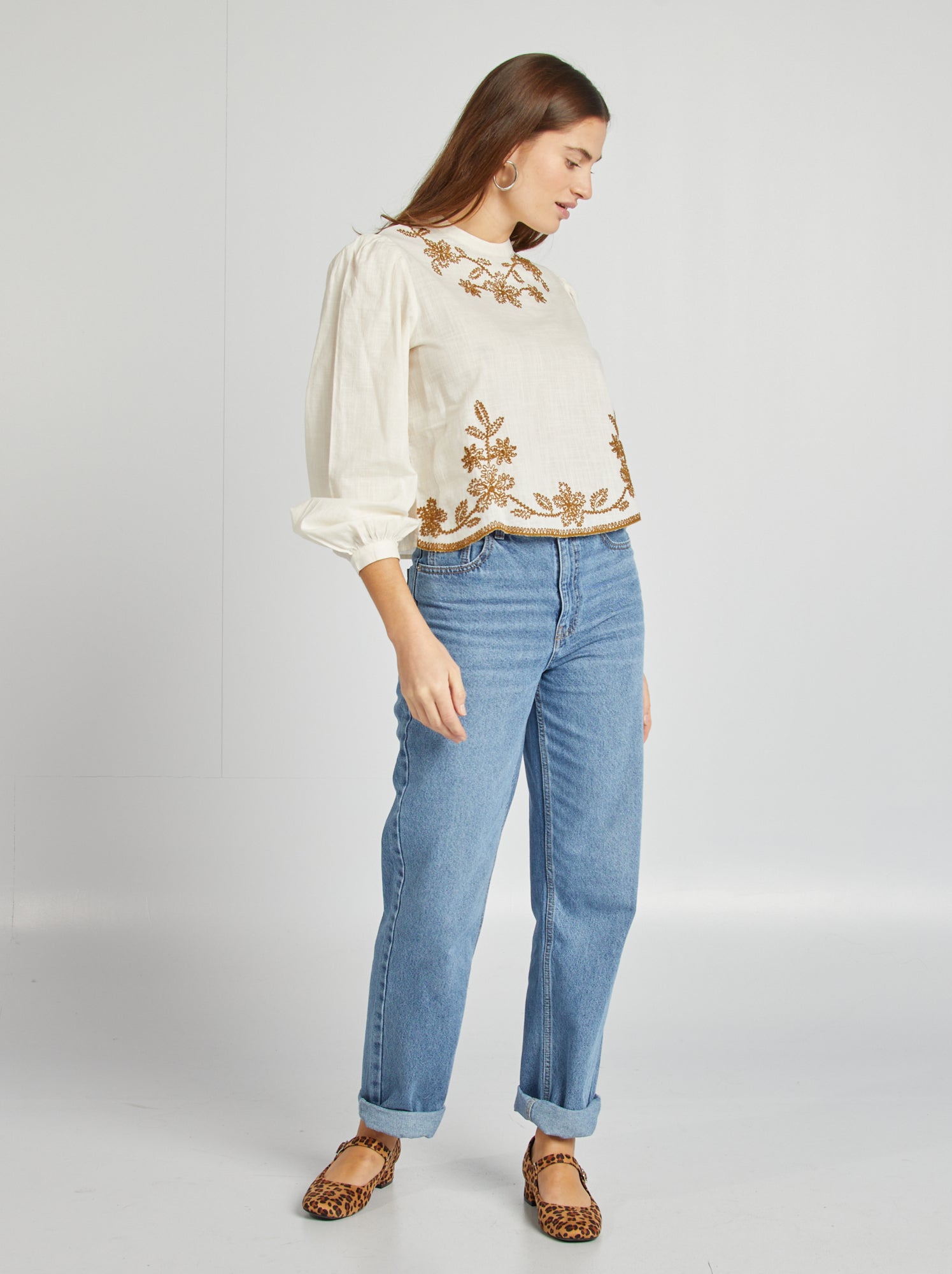 Chemisier Blanc Coton Kiabi T44 - Occasion Très Bon état - Manches Courtes