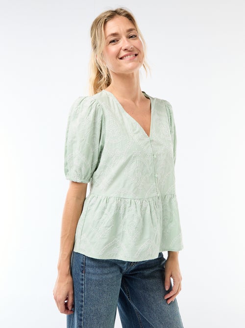 Blouse avec broderies et base volantée - Kiabi