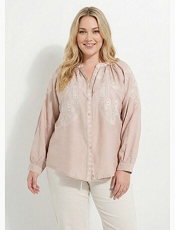 Blouse avec broderies et petit col V - AFIBEL