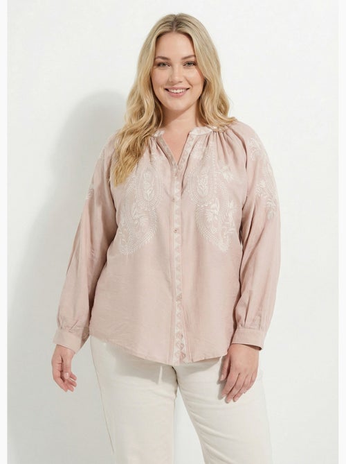 Blouse avec broderies et petit col V - AFIBEL - Kiabi