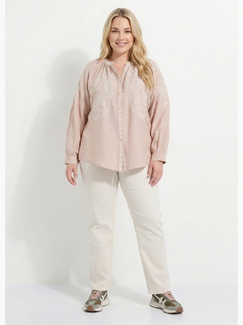 Blouse avec broderies et petit col V - AFIBEL - Kiabi