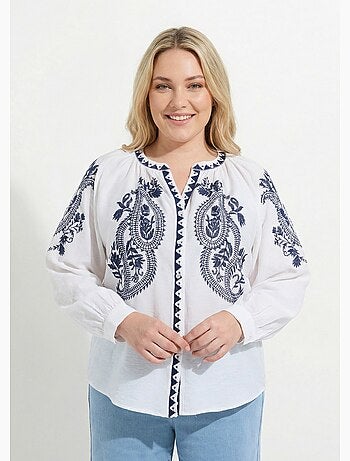 Blouse avec broderies et petit col V - AFIBEL