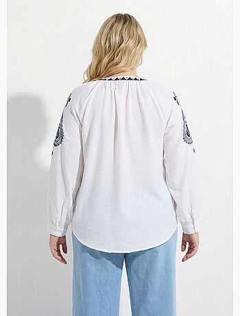 Blouse avec broderies et petit col V - AFIBEL