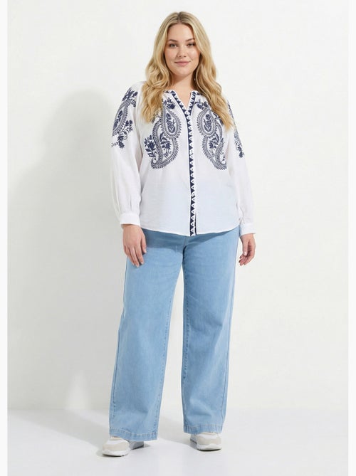 Blouse avec broderies et petit col V - AFIBEL - Kiabi
