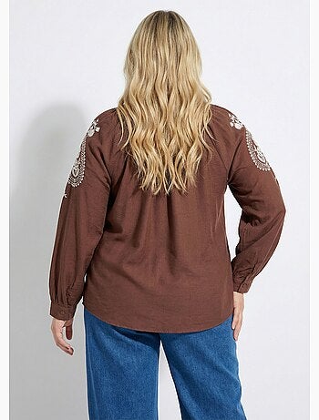 Blouse avec broderies et petit col V - AFIBEL