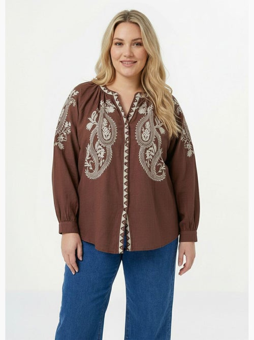 Blouse avec broderies et petit col V - AFIBEL - Kiabi