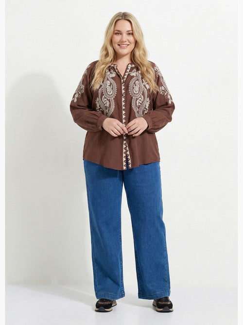 Blouse avec broderies et petit col V - AFIBEL - Kiabi