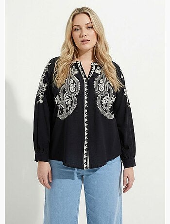 Blouse avec broderies et petit col V - AFIBEL