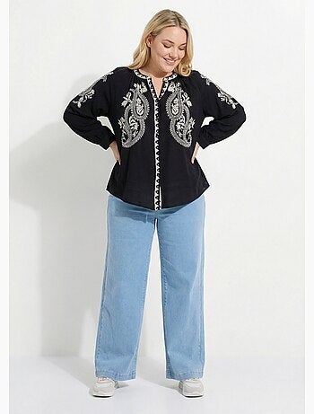 Blouse avec broderies et petit col V - AFIBEL