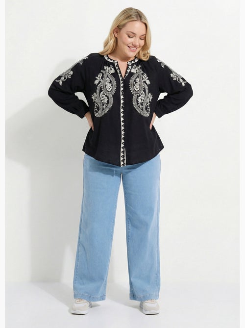 Blouse avec broderies et petit col V - AFIBEL - Kiabi