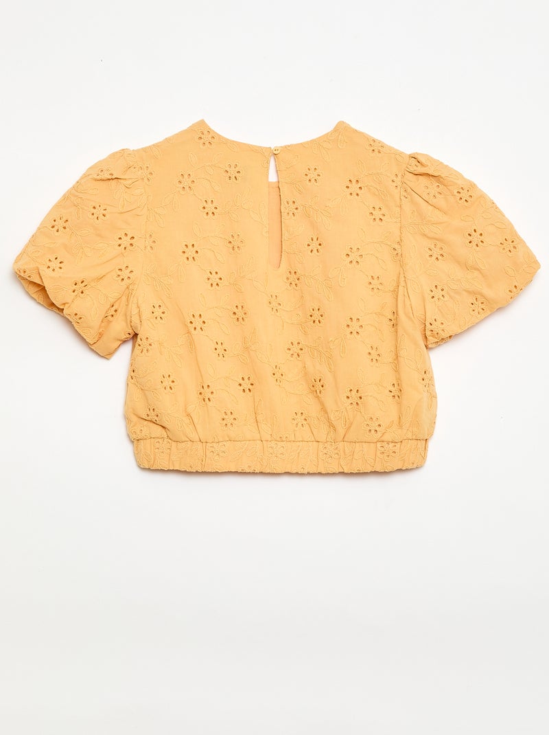 Blouse avec broderies fleurs à manches courtes Beige - Kiabi