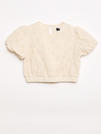 Blouse avec broderies fleurs à manches courtes