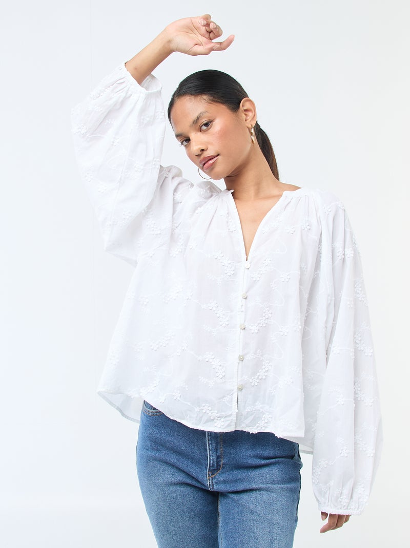 Blouse avec broderies fleurs Blanc - Kiabi