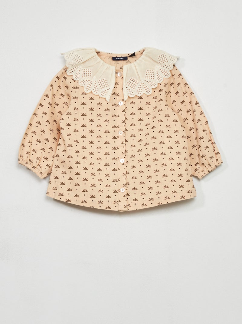 Blouse avec col claudine Beige - Kiabi