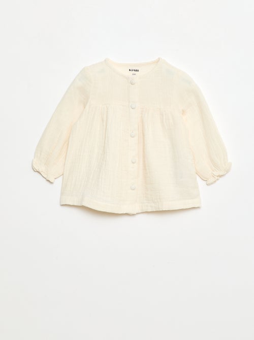 Blouse avec col crochet en gaze de coton uni - Kiabi
