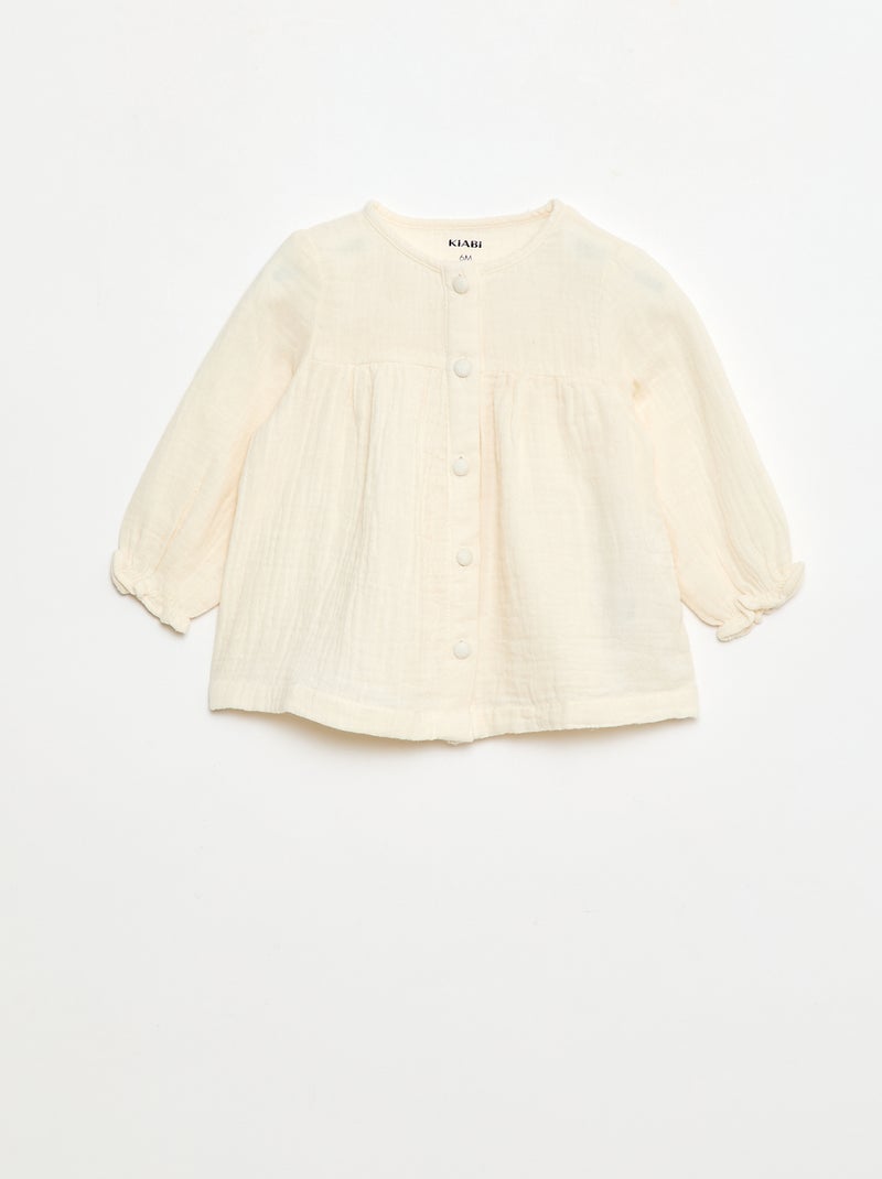 Blouse avec col crochet en gaze de coton uni Blanc - Kiabi