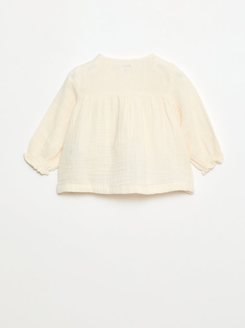 Blouse avec col crochet en gaze de coton uni Blanc - Kiabi