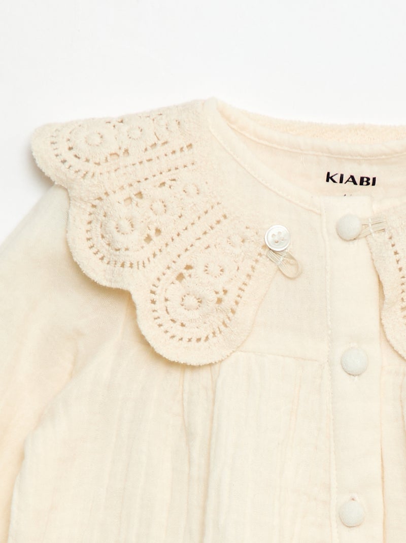 Blouse avec col crochet en gaze de coton uni Blanc - Kiabi