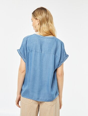 Blouse avec col mao et manches courtes à revers
