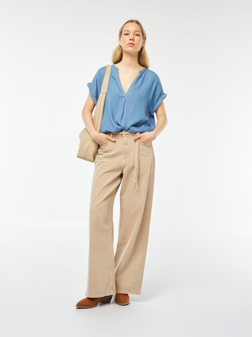 Blouse avec col mao et manches courtes à revers - Kiabi