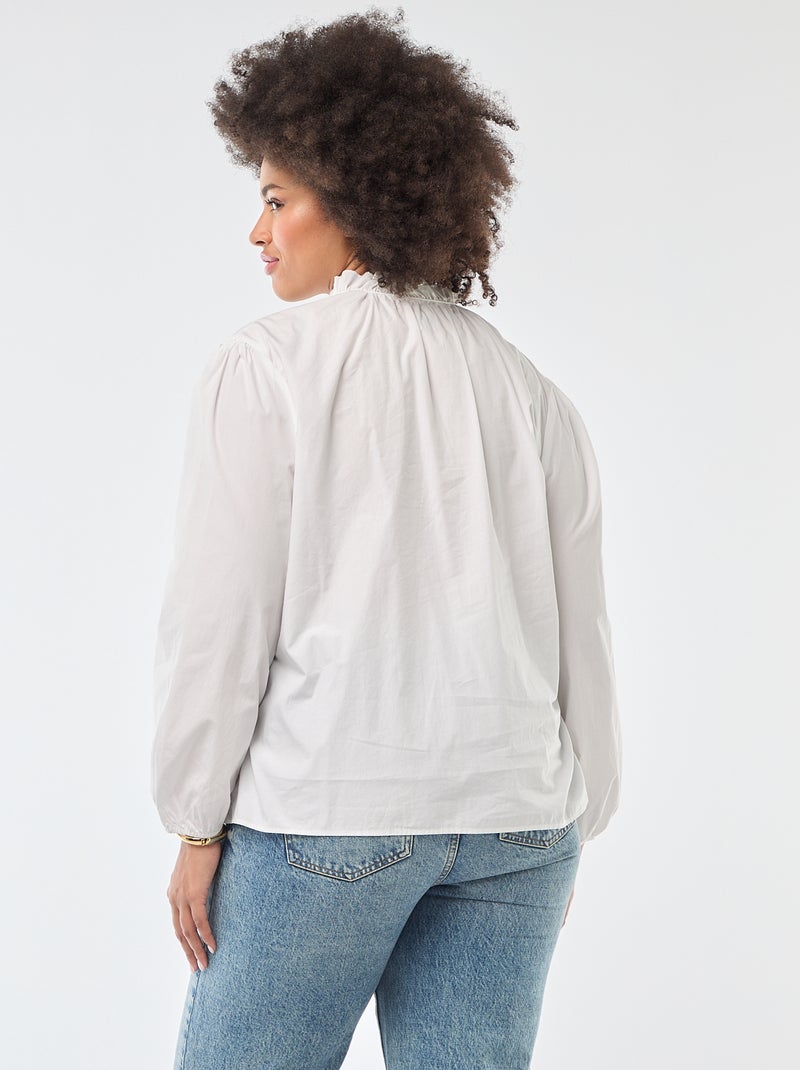 Blouse avec col montant volanté Blanc - Kiabi