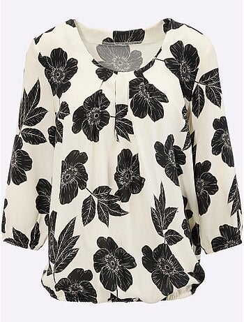 Blouse à motif floral avec col rond et manches 3/4 - Taille standard - Moda Vilona