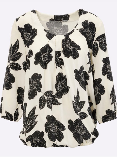 Blouse avec col rond et manches 3/4 à motif floral - Taille standard - Moda Vilona - Kiabi