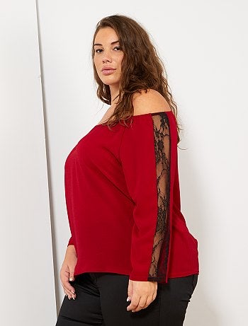 Blouse avec détail dentelle et col élastique - Kiabi