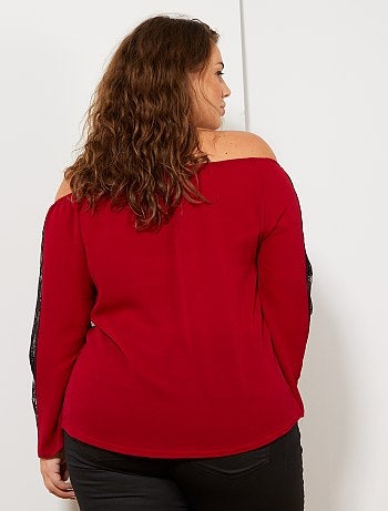 Blouse avec détail dentelle et col élastique - Kiabi