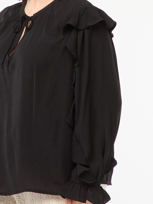 Blouse avec épaules et poignets volantés + liens à nouer au col - Kiabi