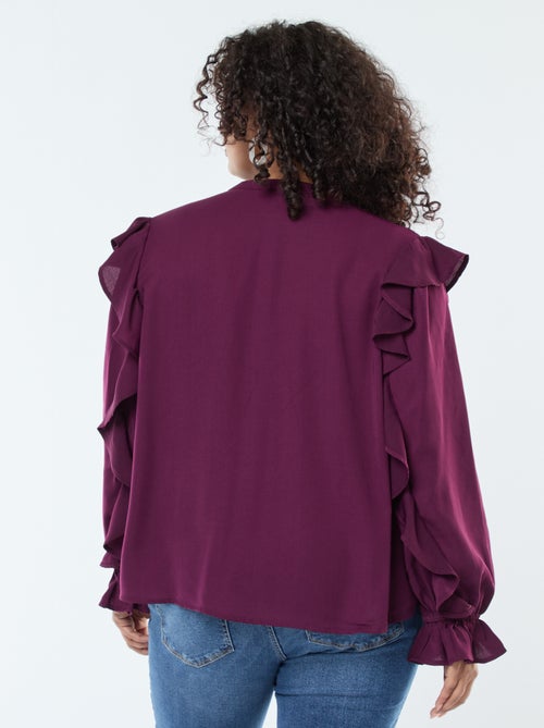 Blouse avec épaules et poignets volantés + liens à nouer au col - Kiabi