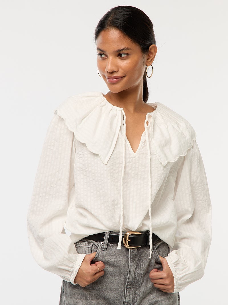 Blouse avec large col claudine Blanc - Kiabi