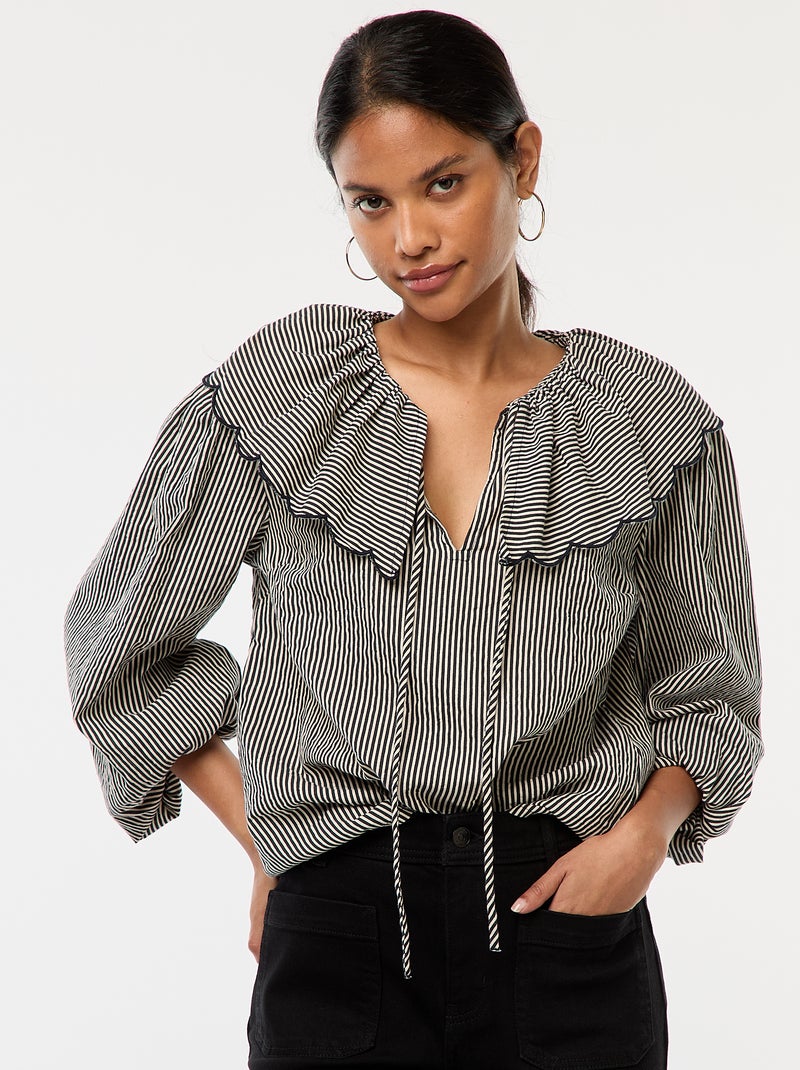Blouse avec large col claudine Bleu - Kiabi
