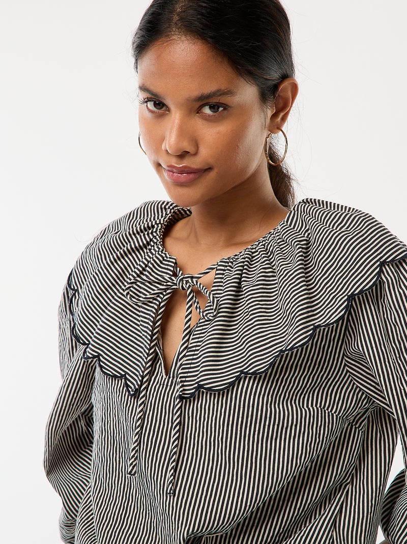 Blouse avec large col claudine Bleu - Kiabi