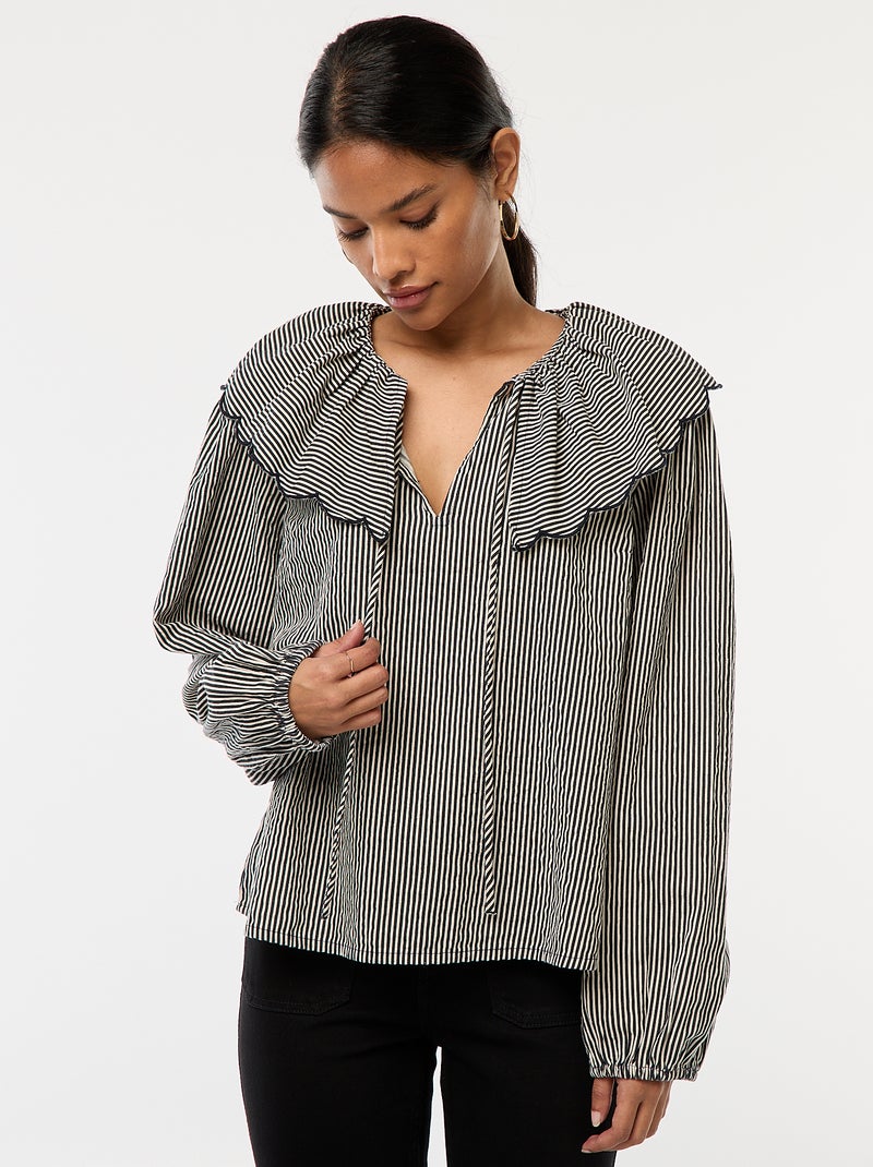 Blouse avec large col claudine Bleu - Kiabi