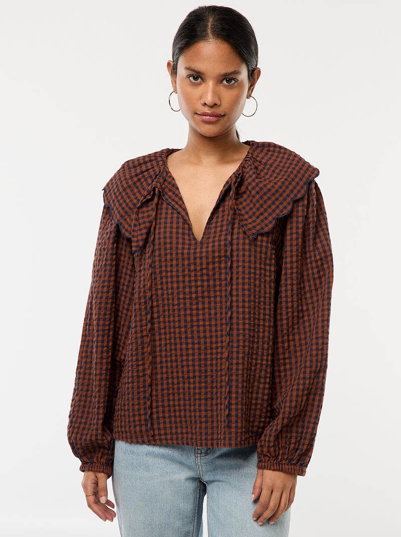 Blouse avec large col claudine Marron - Kiabi