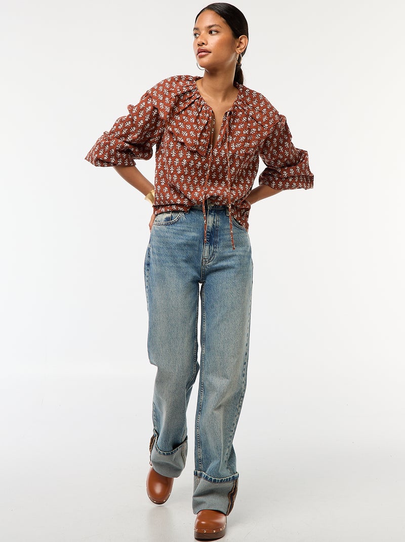Blouse avec large col claudine Marron - Kiabi