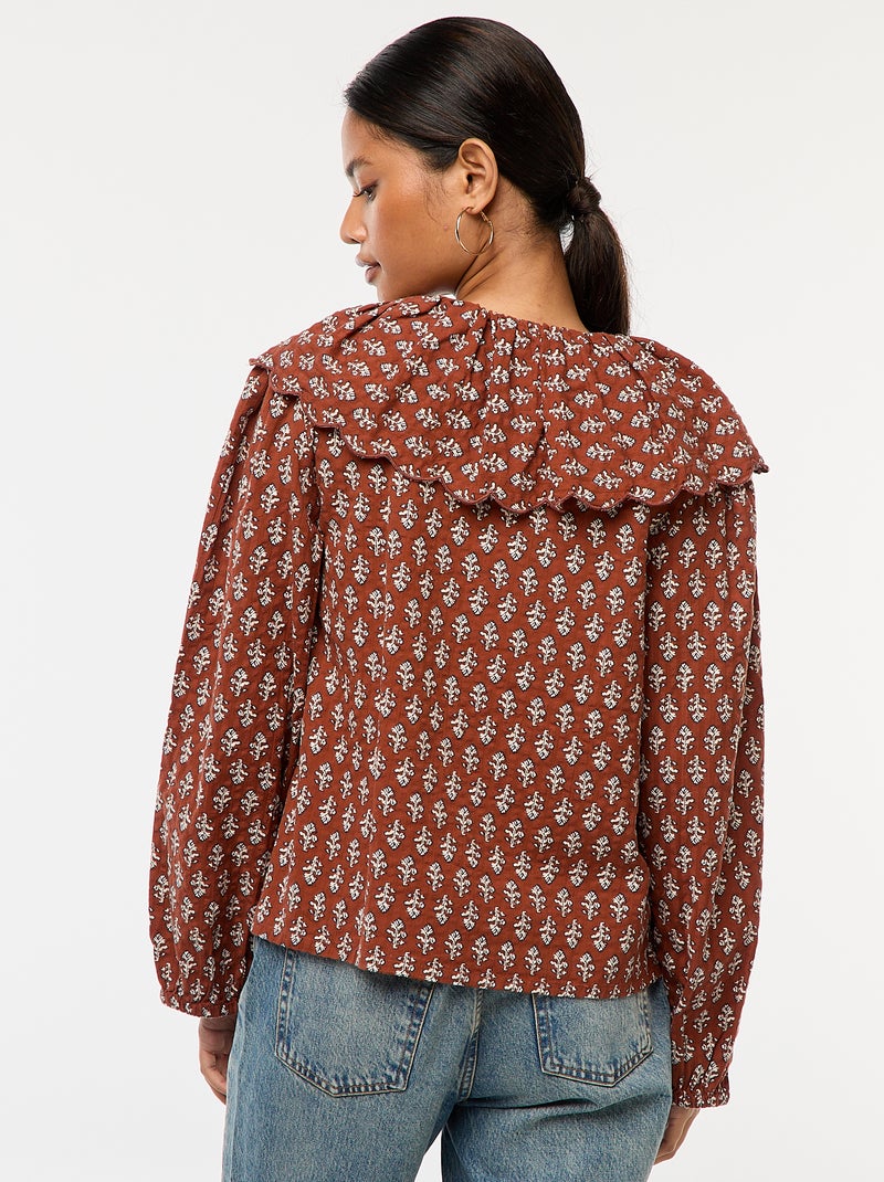Blouse avec large col claudine Marron - Kiabi