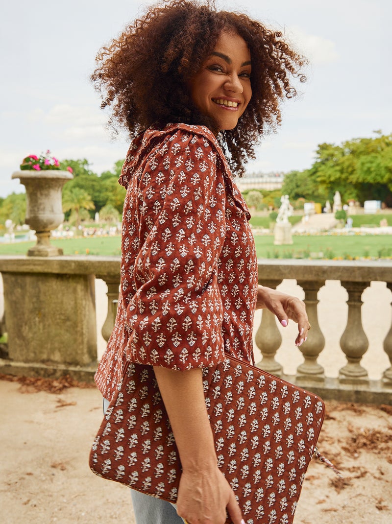 Blouse avec large col claudine Marron - Kiabi