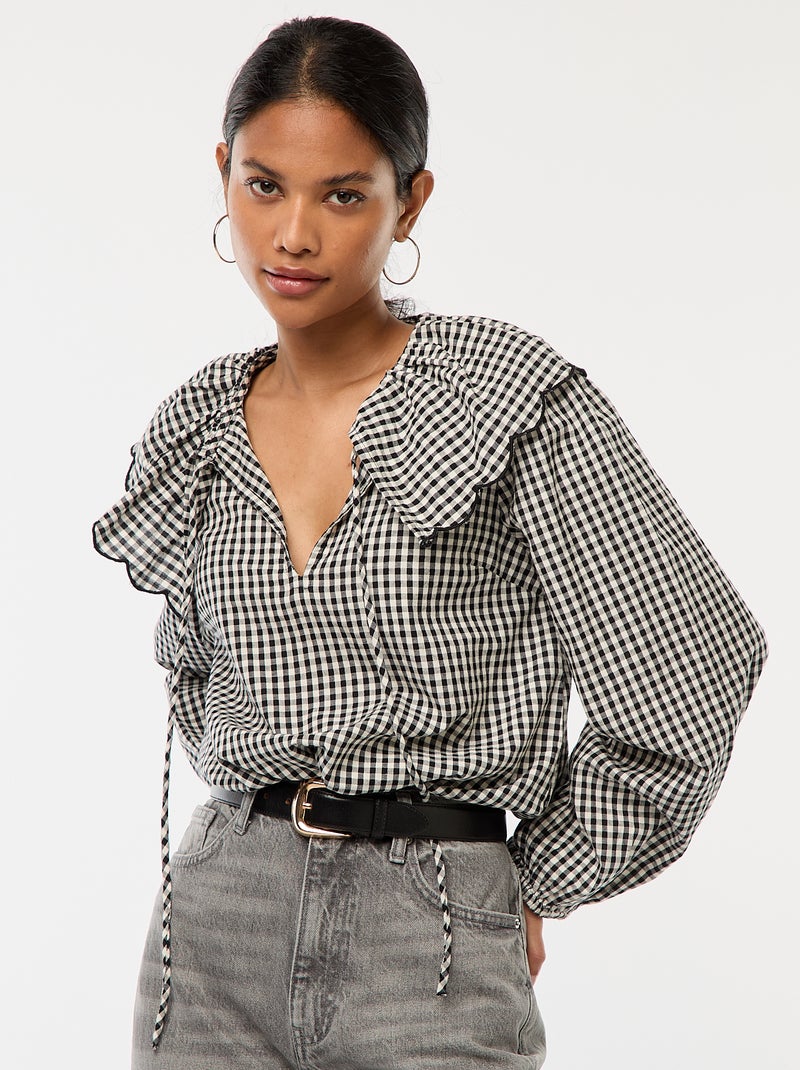 Blouse avec large col claudine Noir - Kiabi