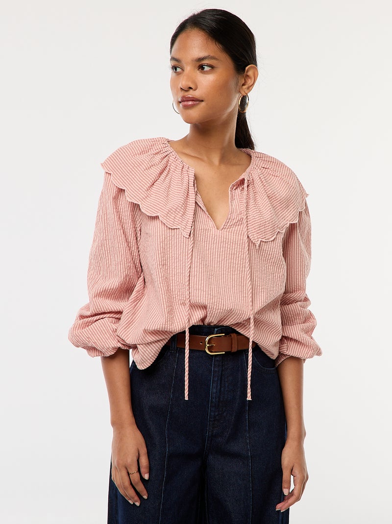 Blouse avec large col claudine Rose - Kiabi