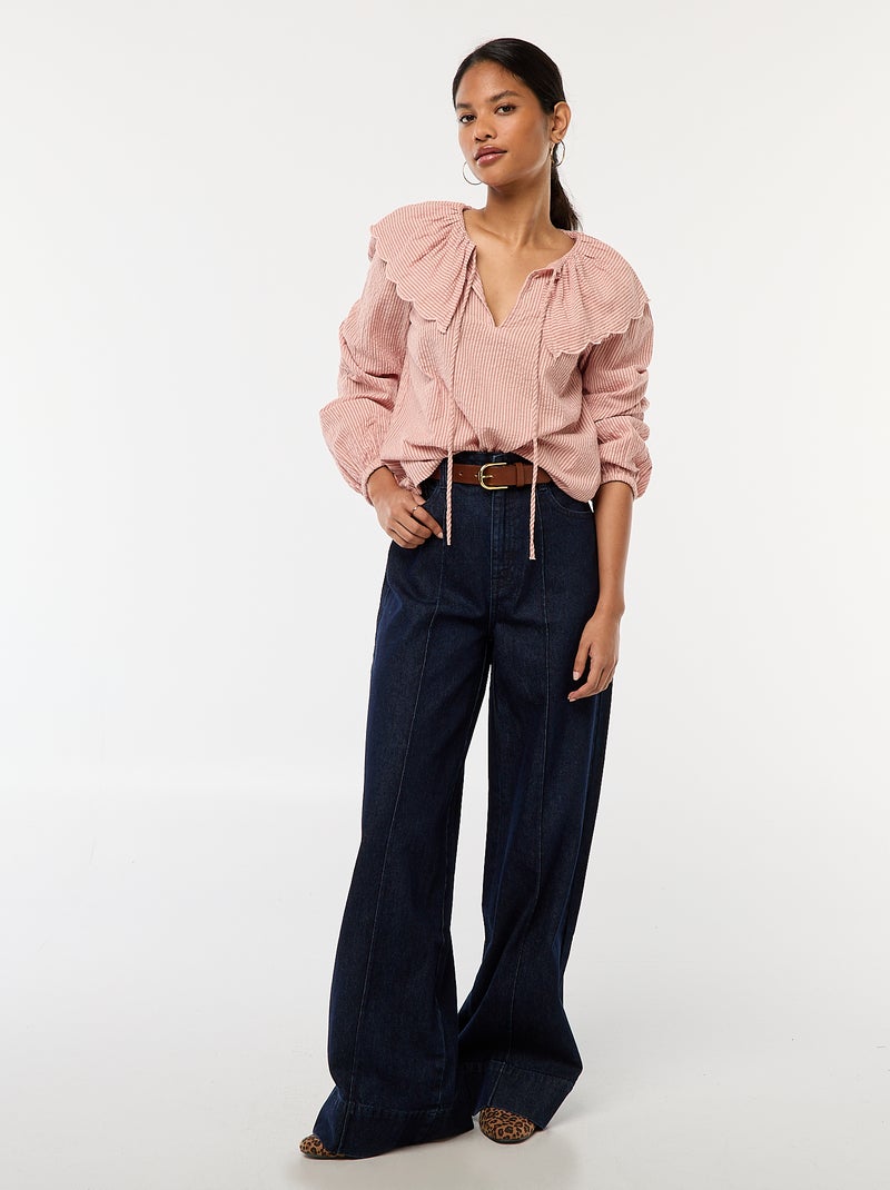 Blouse avec large col claudine Rose - Kiabi