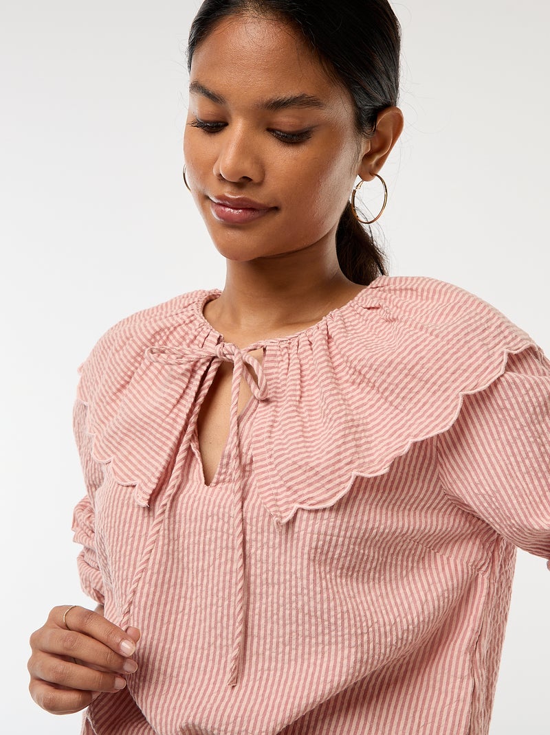 Blouse avec large col claudine Rose - Kiabi