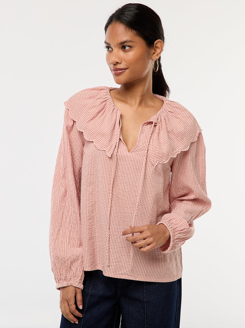 Blouse avec large col claudine Rose - Kiabi
