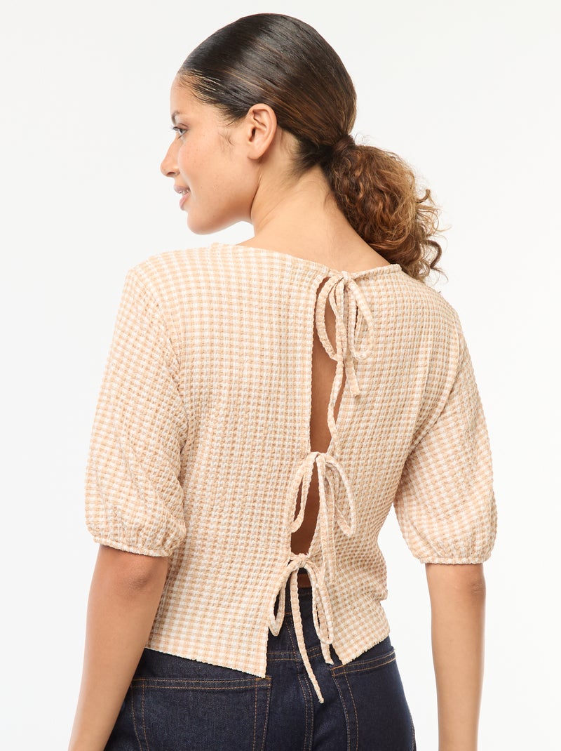 Blouse avec liens à nouer Moutarde vichy - Kiabi
