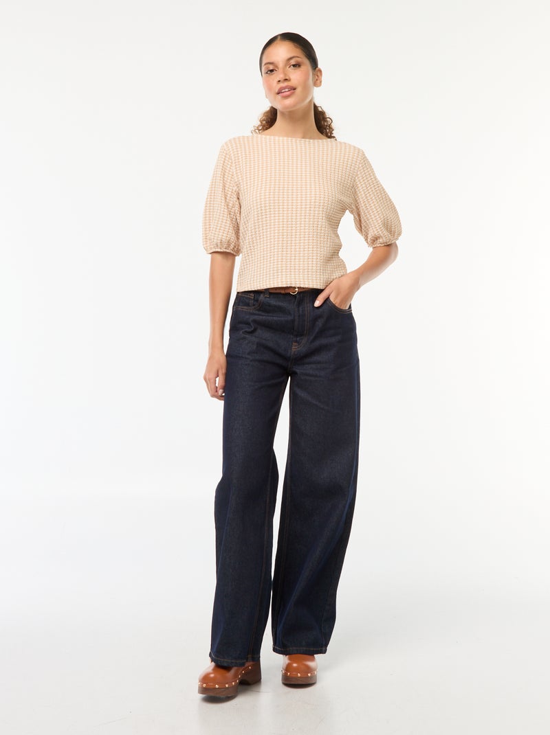 Blouse avec liens à nouer Moutarde vichy - Kiabi