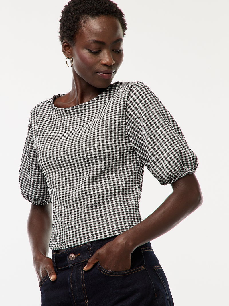 Blouse avec liens à nouer Noir - Kiabi