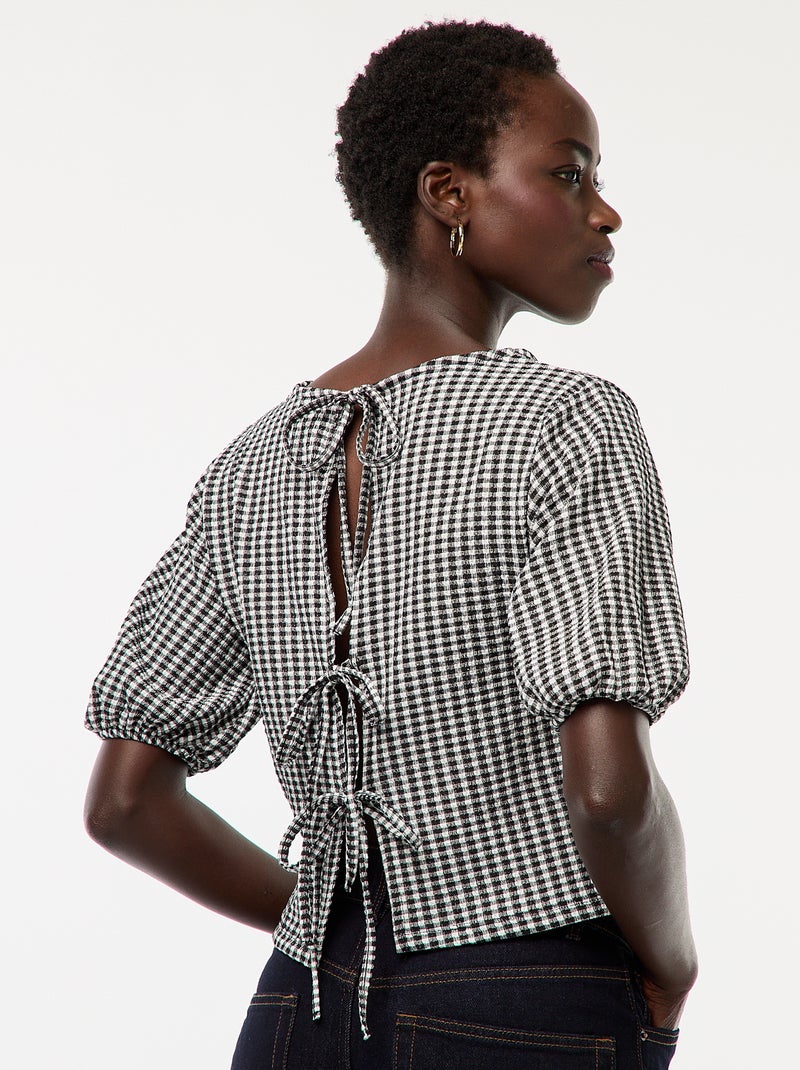 Blouse avec liens à nouer Noir - Kiabi
