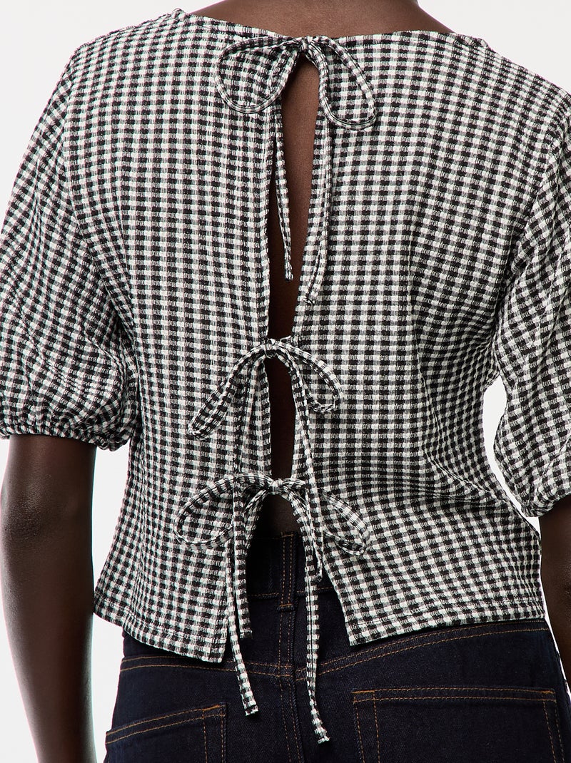 Blouse avec liens à nouer Noir - Kiabi